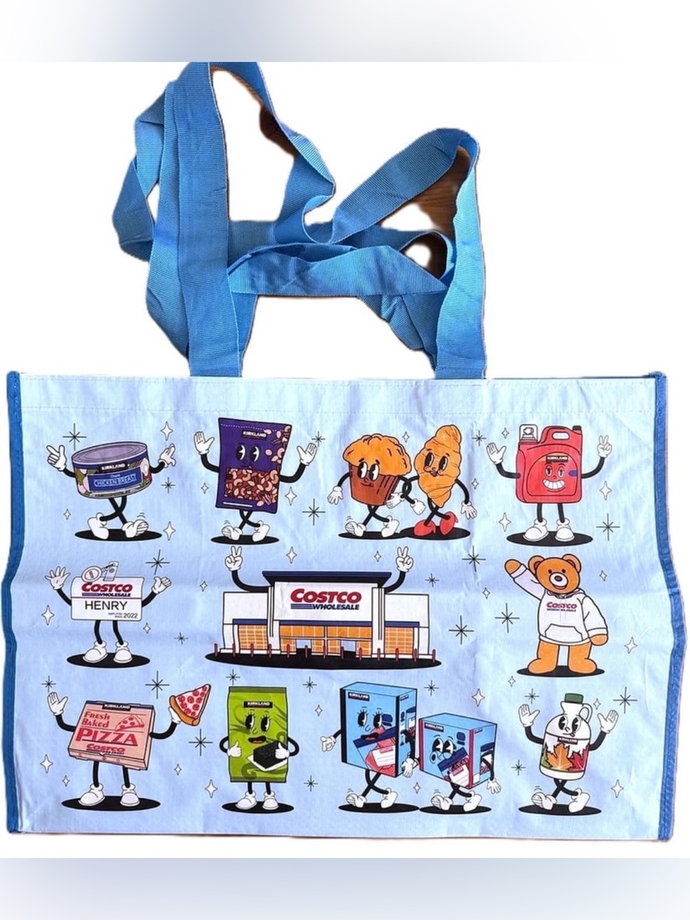 Kirkland Signature Light Blue Cartoon Costco Tote Bag